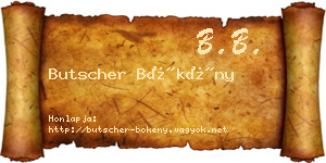 Butscher Bökény névjegykártya
